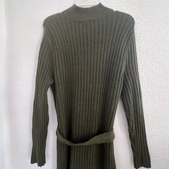 Loft Maxi Bodycon Rib Knit Sweater Dress Size XL Green L/S Mock Neck Office Work - Picture 6 of 12
